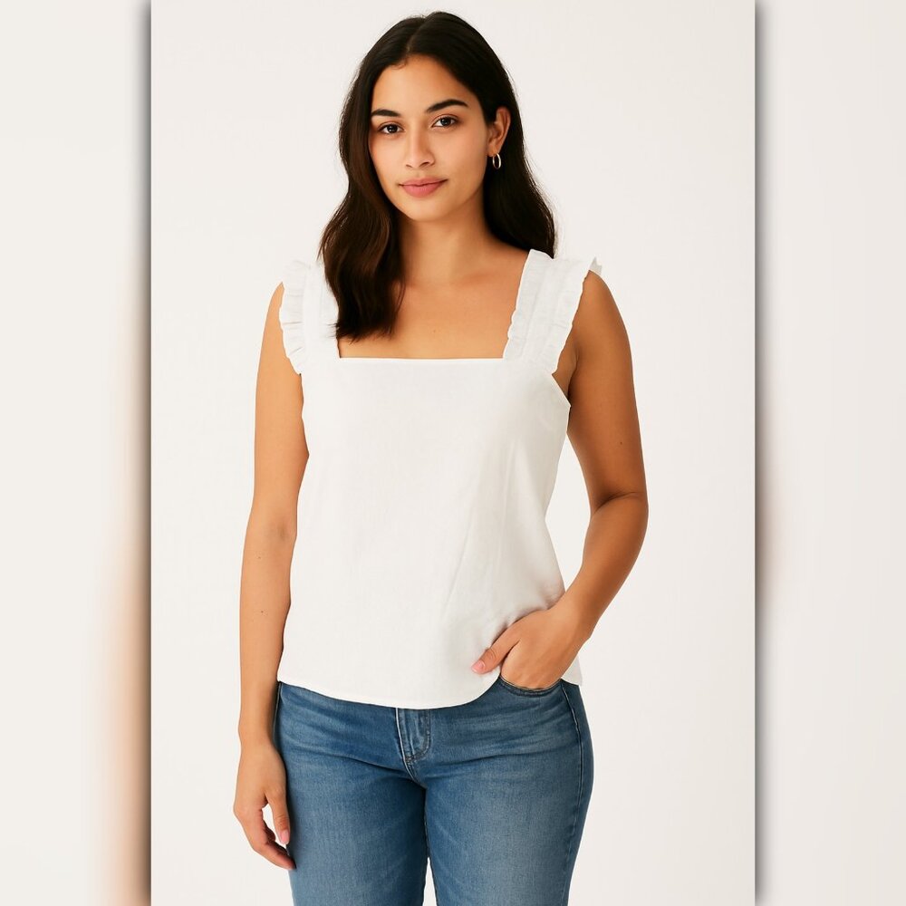 A472 • White Ruffle Strap Square Neck Tank Top